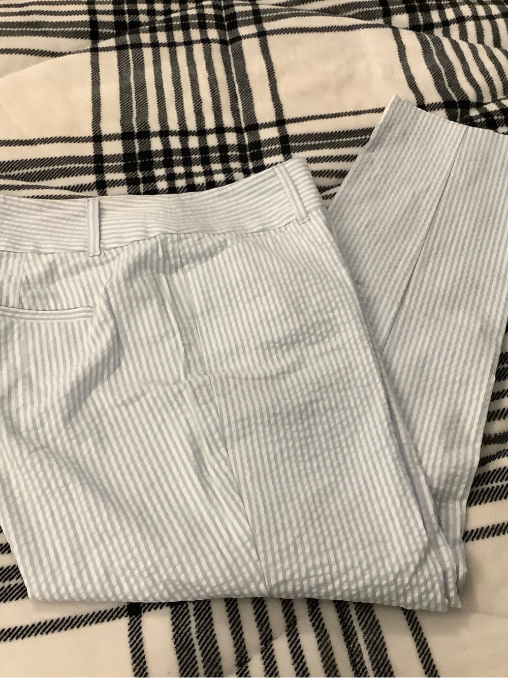 LOFT Light Blue Striped Seersucker Chinos
